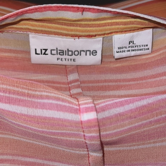 LIZ CLAIBORNE PETITE RAINBOW SHEER HALF BUTTON UP BLOUSE - Picture 3 of 3